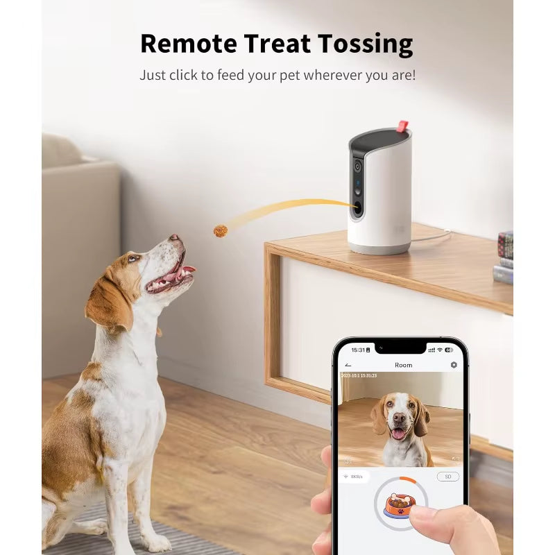 2K Pet Camera Treat Dispenser, 360°View Dog Camera with Phone App, 5G&2.4G Wifi 2-Way Talk Pet Camera Indoor for Cats Remote Tre