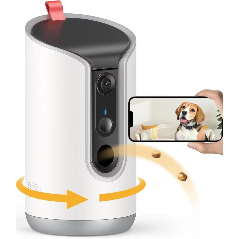 2K Pet Camera Treat Dispenser, 360°View Dog Camera with Phone App, 5G&2.4G Wifi 2-Way Talk Pet Camera Indoor for Cats Remote Tre