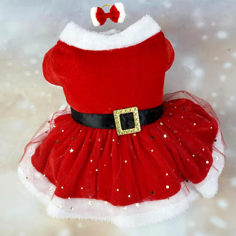 Christmas Pet Dress for Small Middle Dogs Kitten Skirt Puppy Fleece Dress Xmas Clothes Pet Supplies Dog Costume
