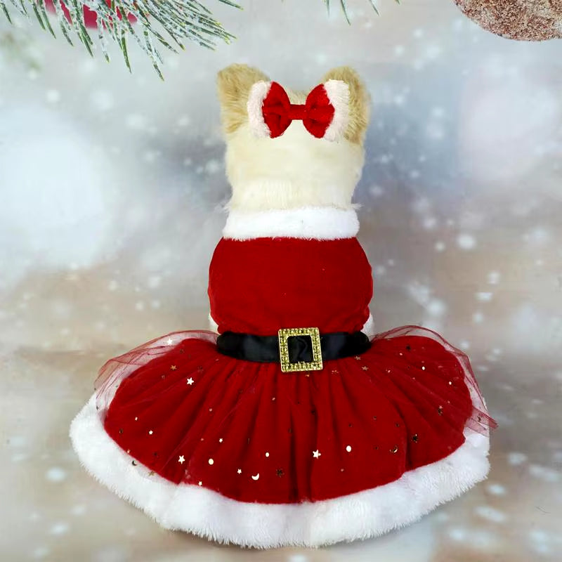 Christmas Pet Dress for Small Middle Dogs Kitten Skirt Puppy Fleece Dress Xmas Clothes Pet Supplies Dog Costume