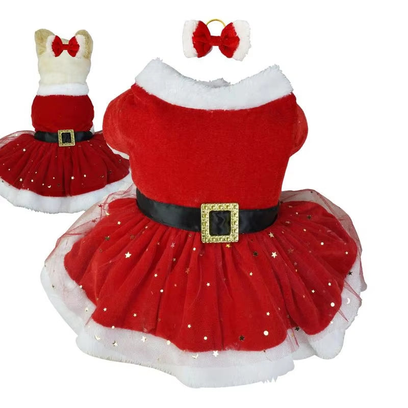 Christmas Pet Dress for Small Middle Dogs Kitten Skirt Puppy Fleece Dress Xmas Clothes Pet Supplies Dog Costume